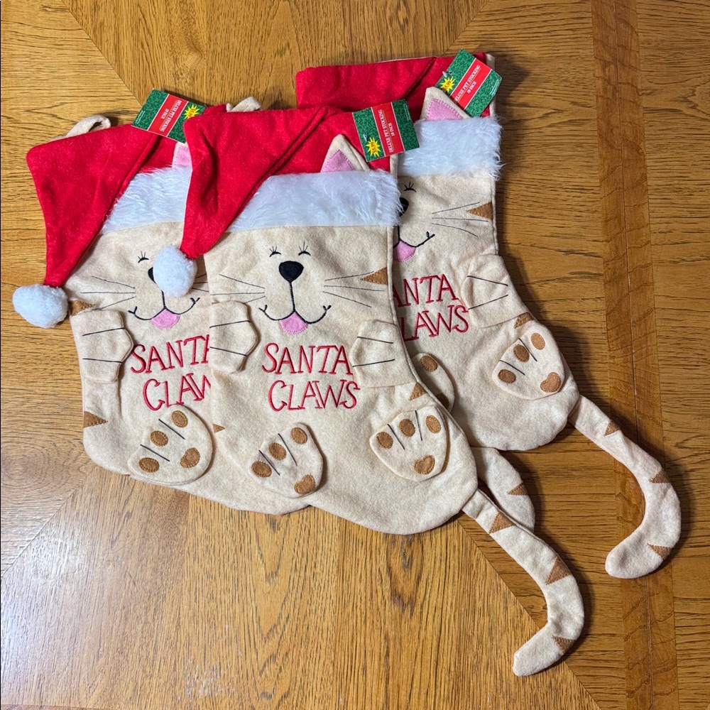 NWT SET OF 3 CAT STOCKINGS